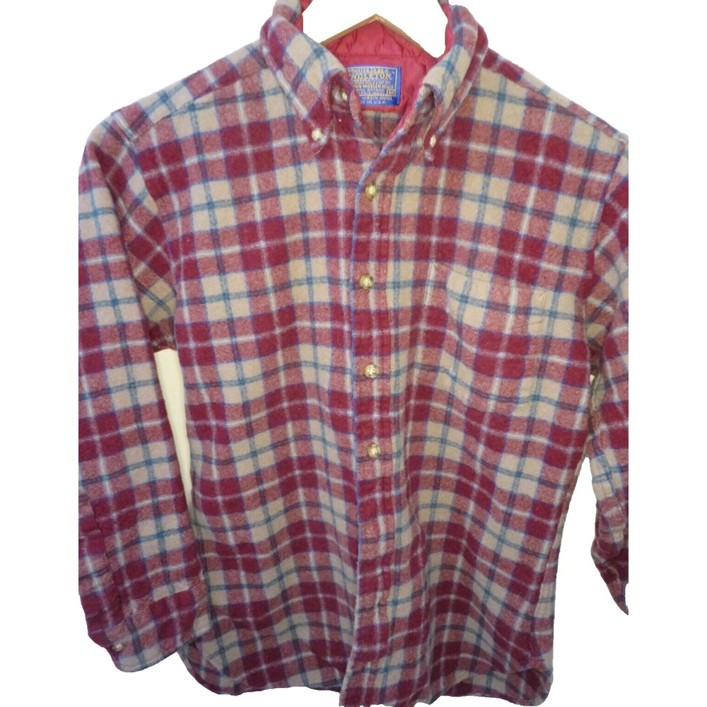 Vintage Pendleton Fleece 100% Virgin Wool Plaid Lined Button Up USA Made Collar